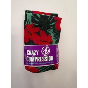 Crazy Compression Tropical Floral Hibiscus Red Green Graduated Performance Socks